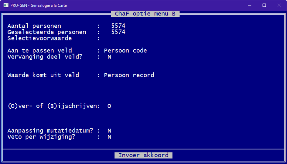 PRO-GEN menu voor dubbels
