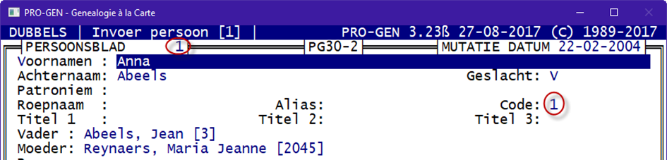 Personen invoer scherm