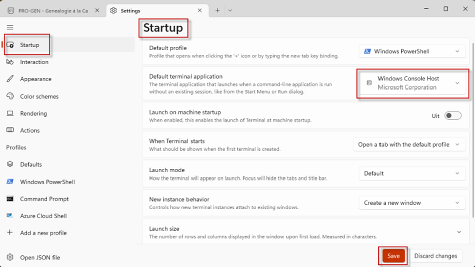 Terminalinstellingen openen (stap 2)